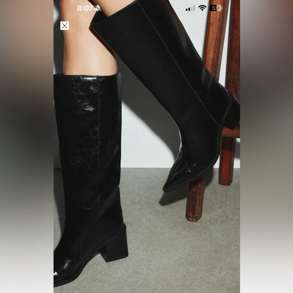 Zara Black High Shaft Heel Boots NWT SZ 7.5 - Picture 3 of 7